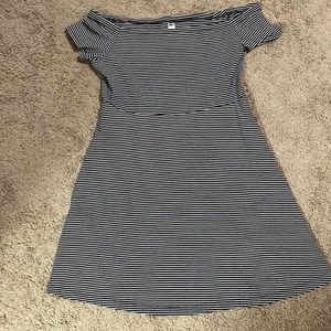 NAVY STRIPED BOAT NECK DRESS